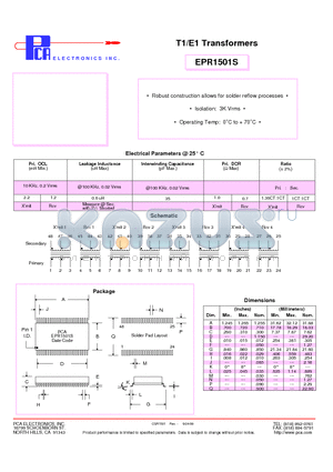 EPR1501S datasheet - T1/E1 Transformers