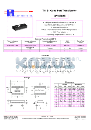 EPR1502S datasheet - T1/ E1 Quad Port Transformer