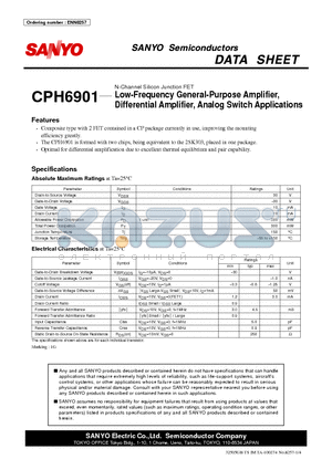 CPH6901 datasheet - N-Channel Silicon Junction FET Low-Frequency General-Purpose Amplifier, Differential Amplifier, Analog Switch Applications