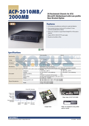 ACP-2000MB-30ZE datasheet - 2U Rackmount Chassis for ATX/MicroATX Motherboard with Low-profile Rear Bracket Option