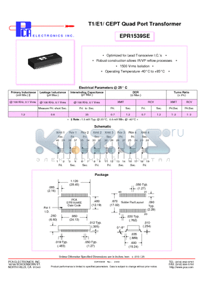 EPR1539SE datasheet - T1/E1/ CEPT Quad Port Transformer