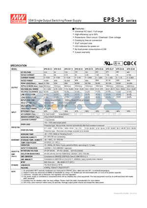 EPS-35 datasheet - 35W Single Output Switching Power Supply