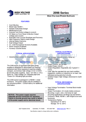 ACP2098L14 datasheet - HIGH VOLTAGE POWER SUPPLIES