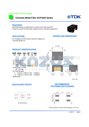 ACP3225 datasheet - Common Mode Filter