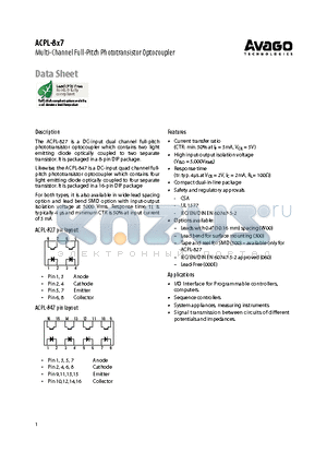 ACPL-847-30GE datasheet - Multi-Channel Full-Pitch Phototransistor Optocoupler