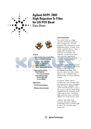 ACPF-7002 datasheet - High Rejection Tx Filter for US PCS Band