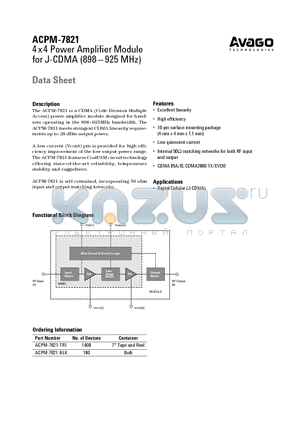 ACPM-7821 datasheet - 4 x 4 Power Amplifier Module for J-CDMA (898 - 925 MHz)