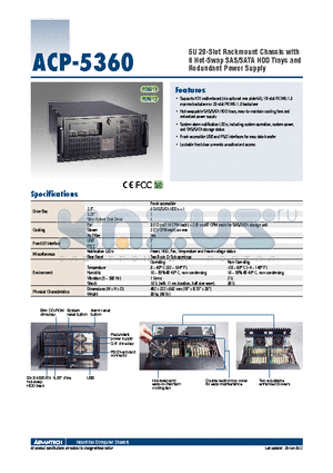 ACP-5360BP-00RE datasheet - 5U 20-Slot Rackmount Chassis with 6 Hot-Swap SAS/SATA HDD Trays and Redundant Power Supply