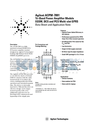 ACPM-7891 datasheet - Agilent ACPM-7891 Tri-Band Power Amplifier Module EGSM, DCS and PCS Multi-slot GPRS