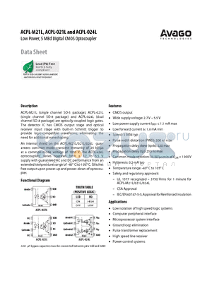 ACPL-024L datasheet - Low Power, 5 MBd Digital CMOS Optocoupler