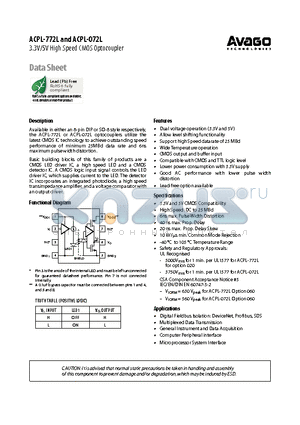ACPL-072L-560E datasheet - 3.3V/5V High Speed CMOS Optocoupler