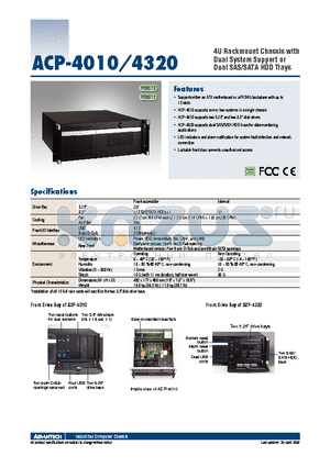 ACP-4320 datasheet - 4U Rackmount Chassis with Dual System Support or Dual SAS/SATA HDD Trays