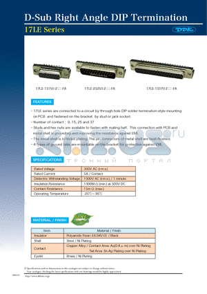 17LE-13250-28D4AD-FA datasheet - D-Sub Right Angle DIP Termination