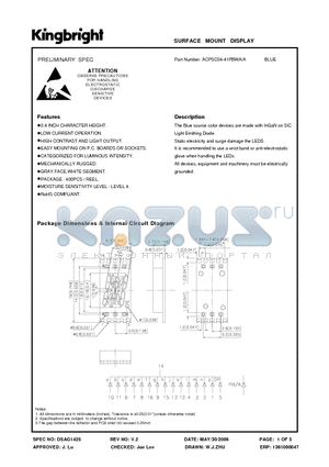 ACPSC04-41PBWA datasheet - SURFACE MOUNT DISPLAY