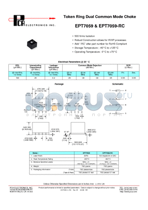 EPT7059-RC datasheet - Token Ring Dual Common Mode Choke