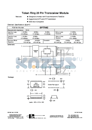 EPT7062 datasheet - Token Ring 20 Pin Transceiver Module