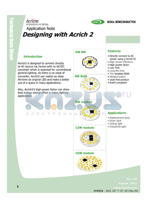 ACRICH2 datasheet - Acrich2 is designed to connect directly to AC source via 2wires with no AC/DC converter which is essential for conventional general lighting.