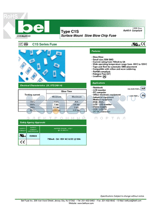 C1S4 datasheet - Surface Mount Slow Blow Chip Fuse