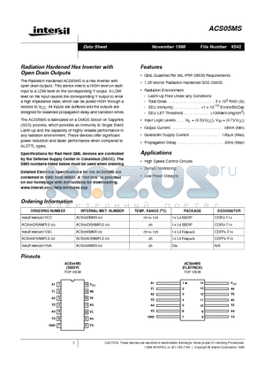 ACS05D datasheet - Radiation Hardened Hex Inverter with Open Drain Outputs