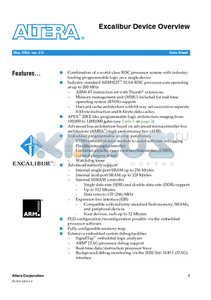 EPXA1 datasheet - Excalibur Device Overview