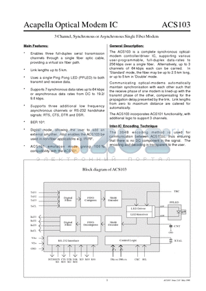 ACS103 datasheet - Acapella Optical Modem IC