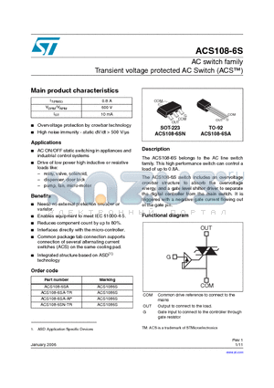 ACS108-6SA-AP datasheet - AC switch family Transient voltage protected AC Switch (ACSTM)