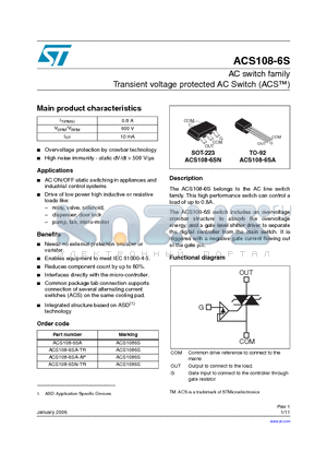 ACS108-6SA-TR datasheet - AC switch family Transient voltage protected AC Switch (ACSTM)