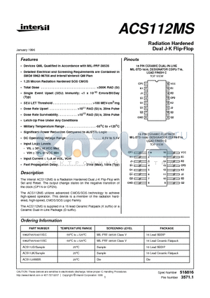 ACS112K datasheet - Radiation Hardened Dual J-K Flip-Flop