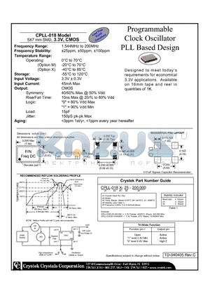 CPLL-018X-200.00 datasheet - Programmable Clock Oscillator PLL Based Design 5X7 mm SMD, 3.3V, CMOS