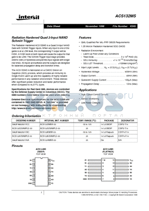 ACS132MS datasheet - Radiation Hardened Quad 2-Input NAND Schmitt Trigger