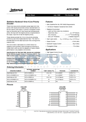 ACS147DMSR-03 datasheet - Radiation Hardened 10-to-4 Line Priority Encoder