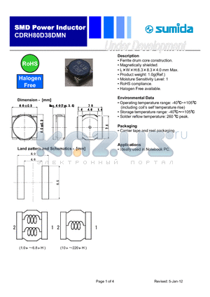 CDRH80D38DMNNP-221MC datasheet - SMD Power Inductor