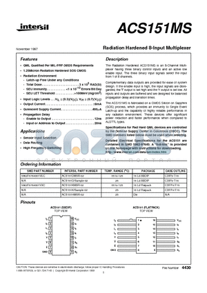 ACS151K datasheet - Radiation Hardened 8-Input Multiplexer