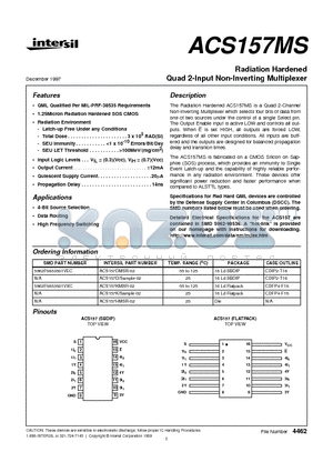 ACS157DMSR-02 datasheet - Radiation Hardened Quad 2-Input Non-Inverting Multiplexer