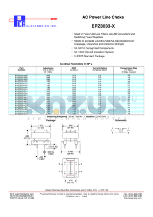 EPZ3033-181 datasheet - AC Power Line Choke