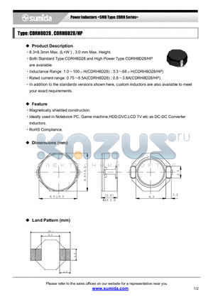 CDRH8D28HPNP-100NC datasheet - Power Inductors <SMD Type: CDRH Series>