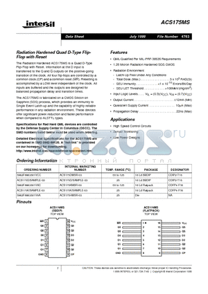 ACS175D datasheet - Radiation Hardened Quad D-Type Flip- Flop with Reset