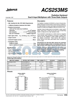 ACS253KMSR-02 datasheet - Radiation Hardened Dual 4-Input Multiplexer with Three-State Outputs