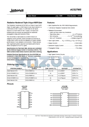 ACS27K datasheet - Radiation Hardened Triple 3-Input NOR Gate