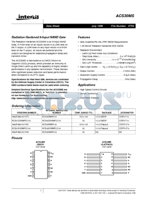 ACS30D datasheet - Radiation Hardened 8-Input NAND Gate