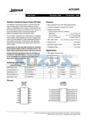 ACS32HMSR-03 datasheet - Radiation Hardened Quad 2-Input OR Gate