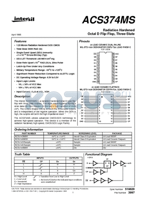 ACS374D datasheet - Radiation Hardened Octal D Flip-Flop, Three-State