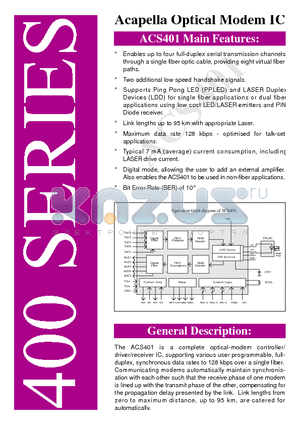 ACS401 datasheet - Acapella Optical Modem IC