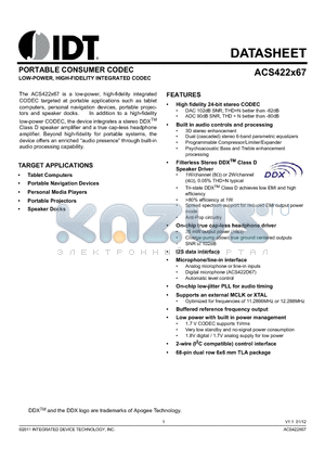 ACS422A67TAGYYX datasheet - PORTABLE CONSUMER CODEC