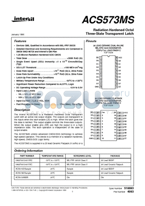 ACS573MS datasheet - Radiation Hardened Octal Three-State Transparent Latch