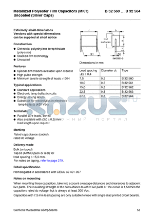 B32560-J1154-M datasheet - Metallized Polyester Film Capacitors (MKT) Uncoated (Silver Caps)