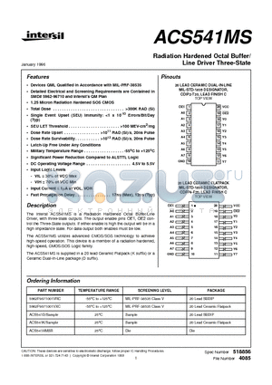 ACS541HMSR datasheet - Radiation Hardened Octal Buffer/ Line Driver Three-State