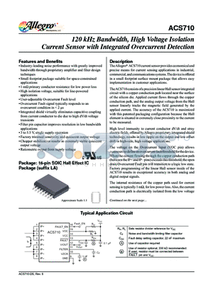 ACS710KLATR-25CB-T datasheet - 120 kHz Bandwidth, High Voltage Isolation Current Sensor with Integrated Overcurrent Detection