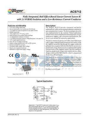 ACS712ELCTR-05B-T datasheet - Fully Integrated, Hall Effect-Based Linear Current Sensor IC
