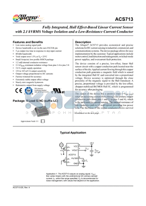 ACS713_1 datasheet - Fully Integrated, Hall Effect-Based Linear Current Sensor with 2.1 kVRMS Voltage Isolation and a Low-Resistance Current Conductor